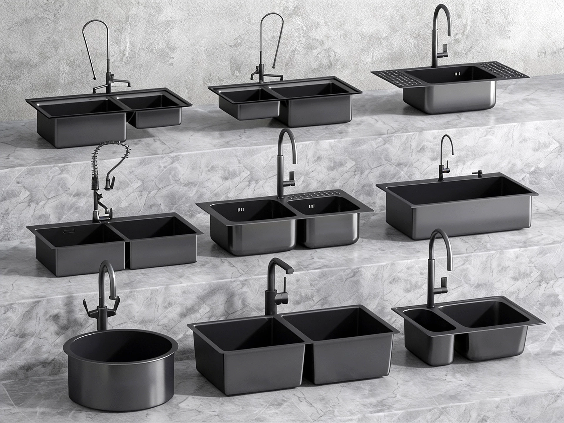 Collection Of Modern Black Kitchen Sinks sketchup model preview - SketchupBox