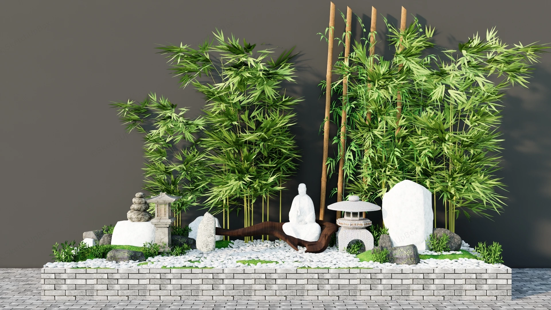 Japanese Zen Bamboo Garden sketchup model preview - SketchupBox