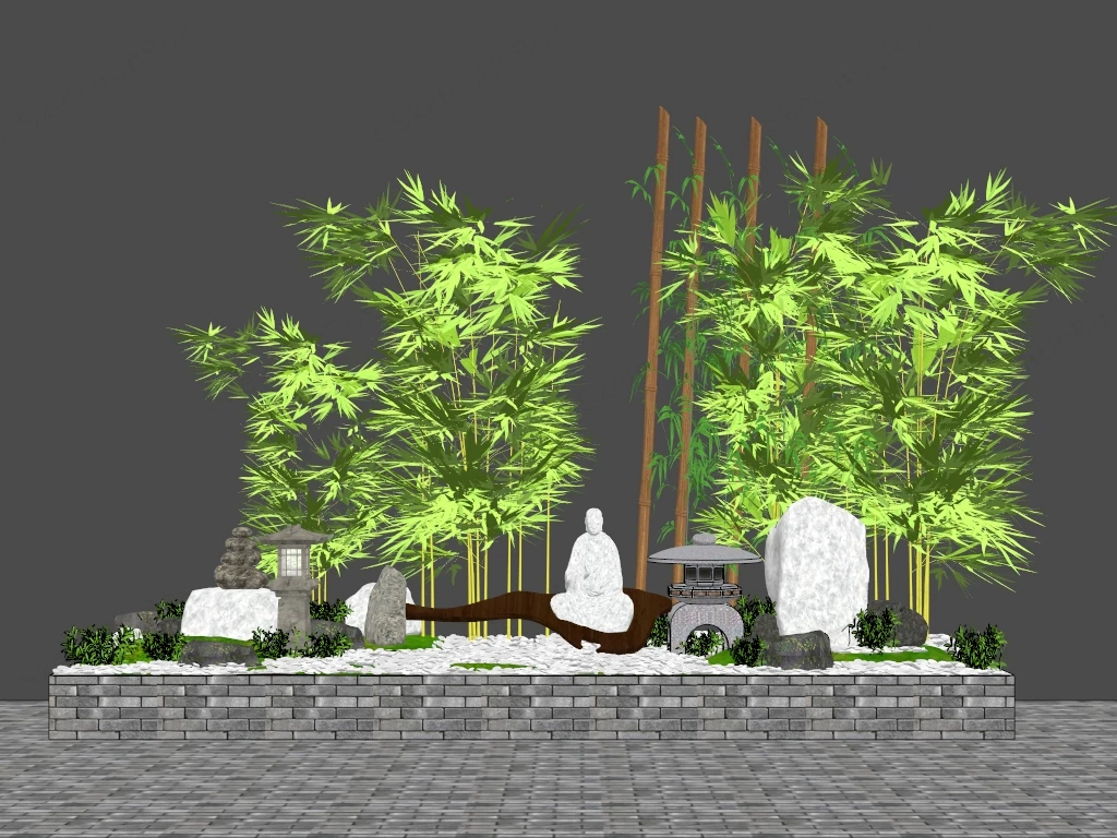 Japanese Zen Bamboo Garden sketchup model preview - SketchupBox