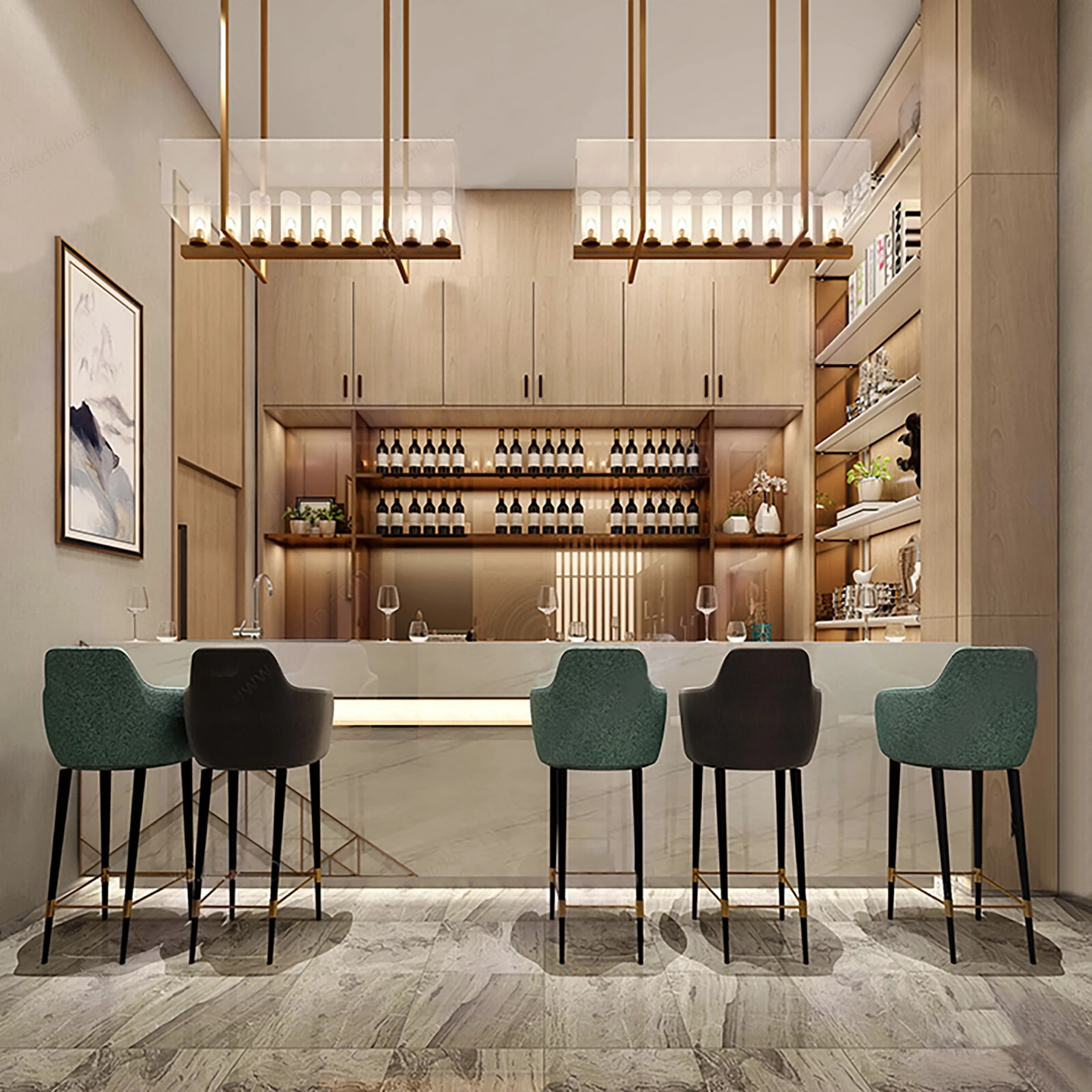 Elegant Commercial Cocktail Lounge Bar sketchup model preview - SketchupBox