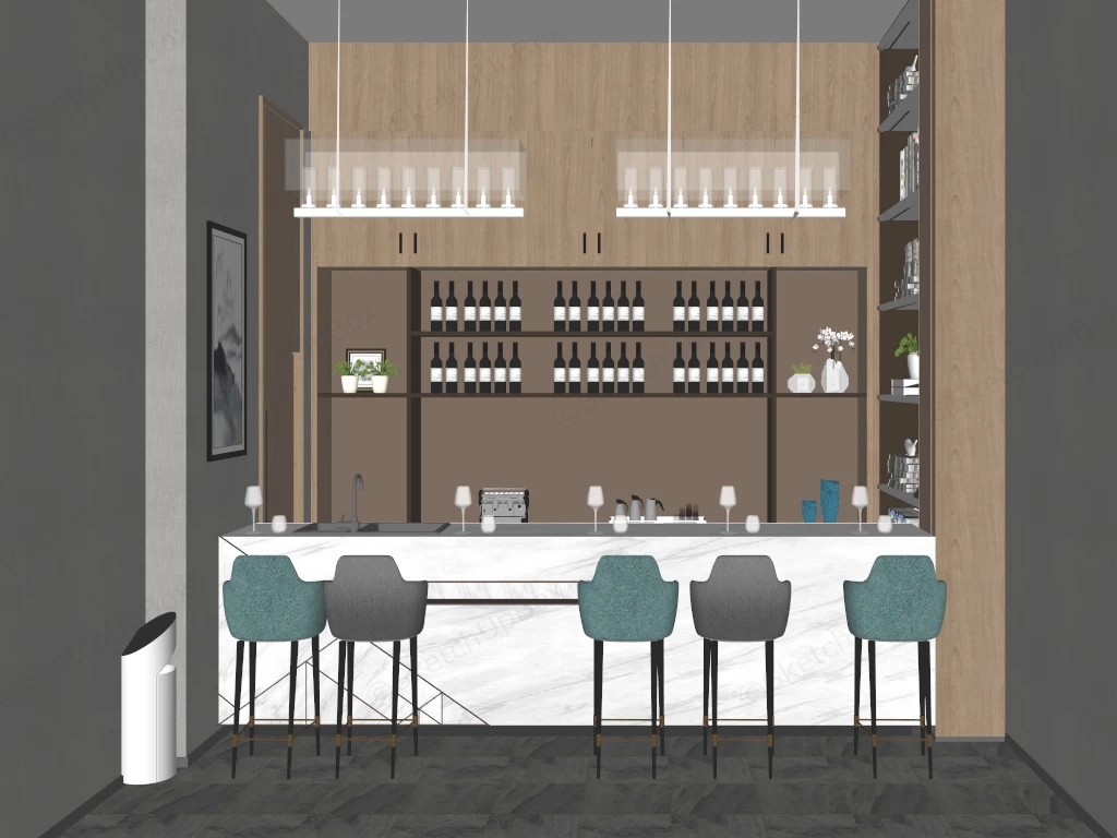 Elegant Commercial Cocktail Lounge Bar sketchup model preview - SketchupBox
