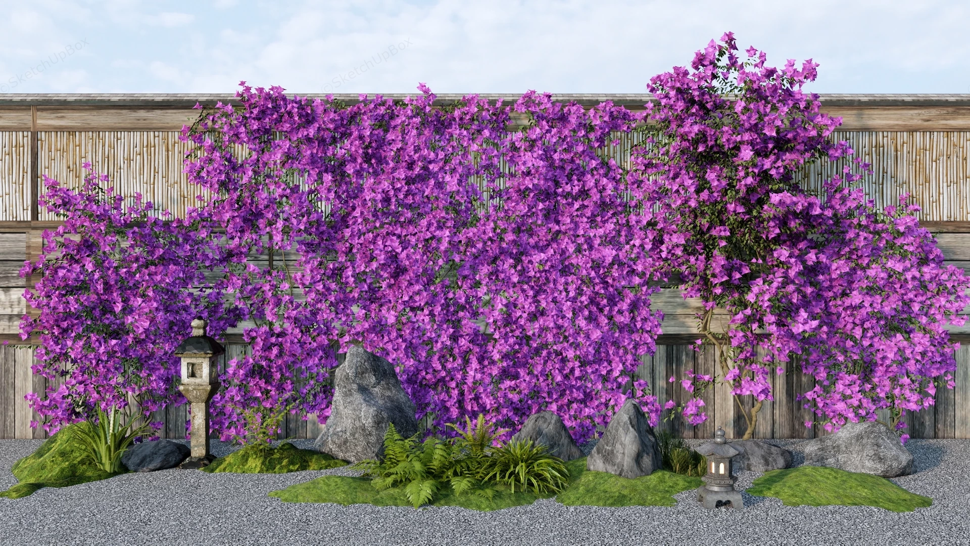 Japanese Zen Garden Courtyard sketchup model preview - SketchupBox