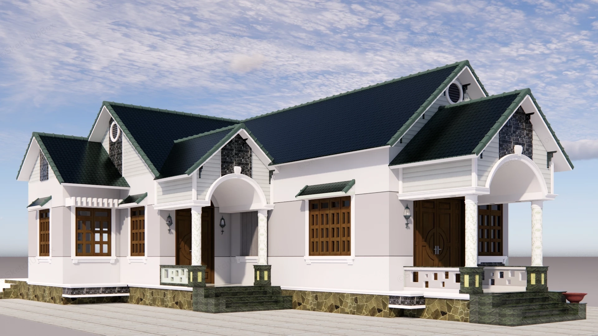 Contemporary Southeast Asian Single Story Villa sketchup model preview - SketchupBox