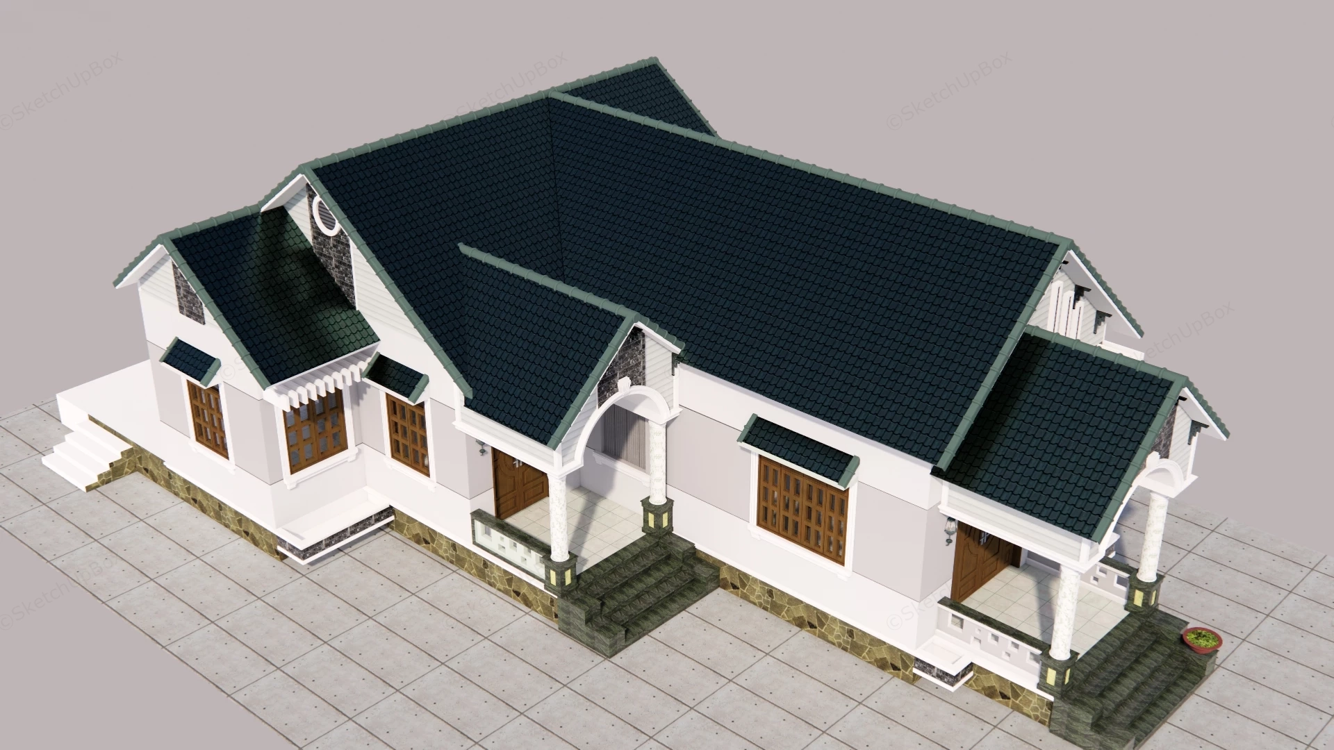 Contemporary Southeast Asian Single Story Villa sketchup model preview - SketchupBox