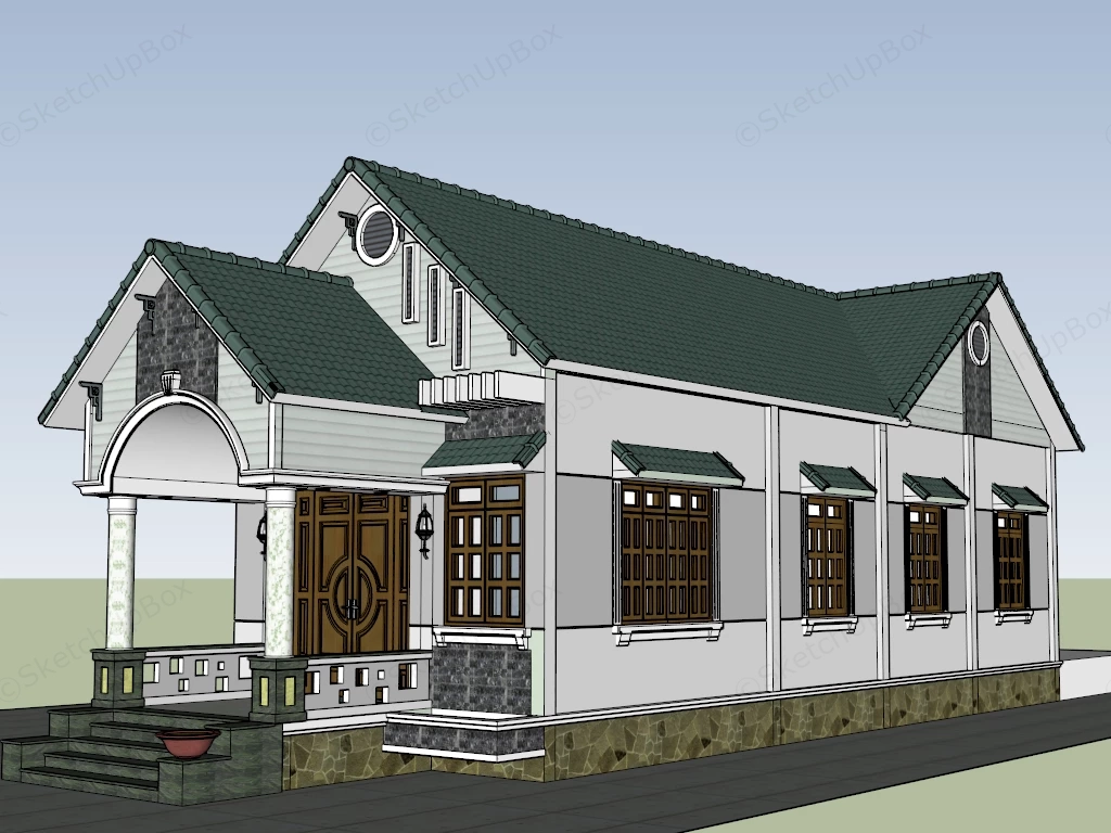 Contemporary Southeast Asian Single Story Villa sketchup model preview - SketchupBox