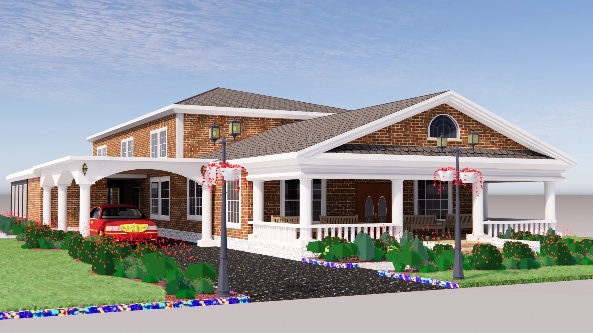 Two Story Brick Estate sketchup model preview - SketchupBox