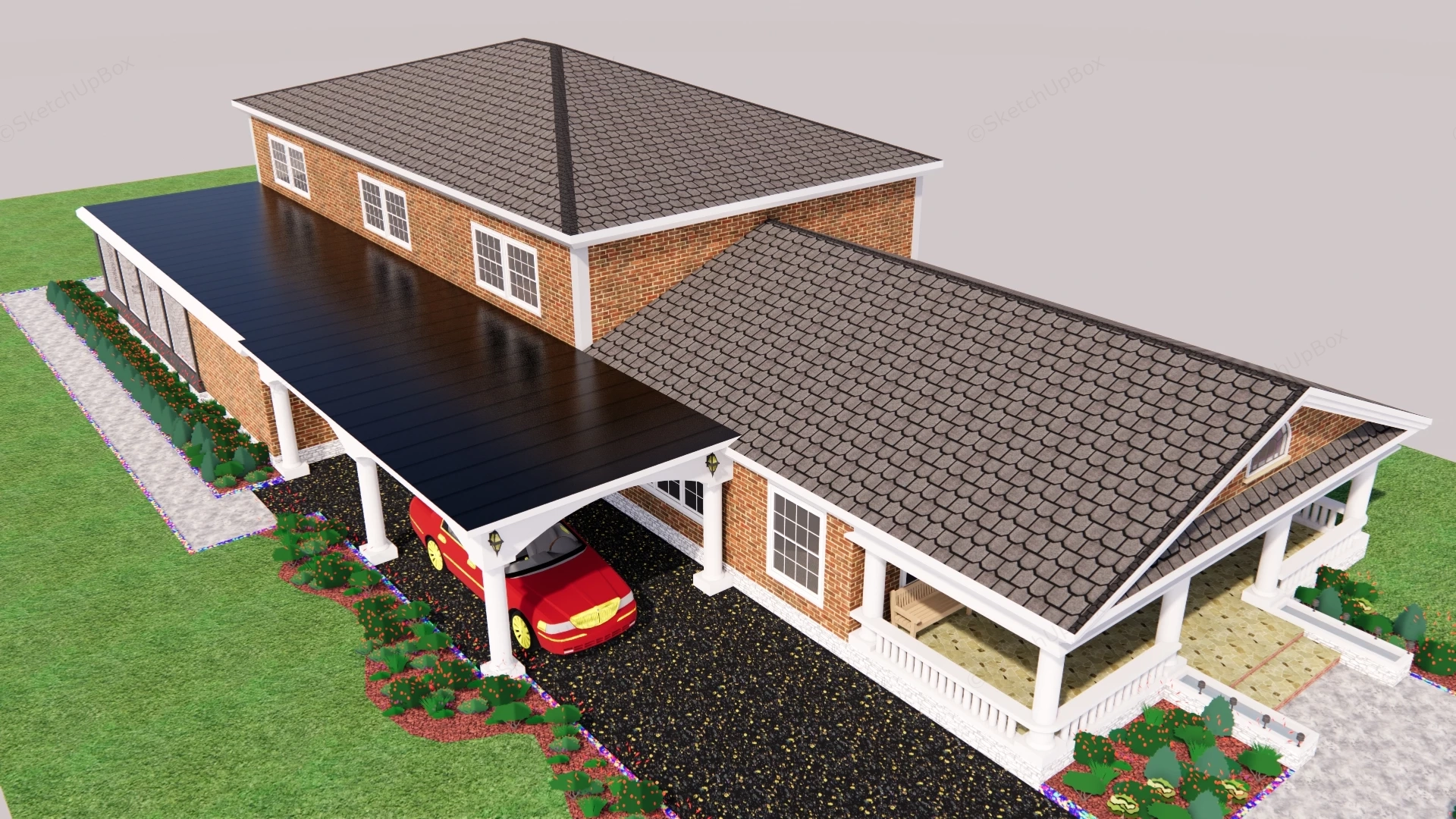 Two Story Brick Estate sketchup model preview - SketchupBox