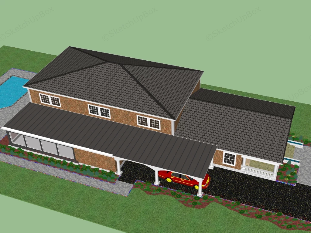 Two Story Brick Estate sketchup model preview - SketchupBox