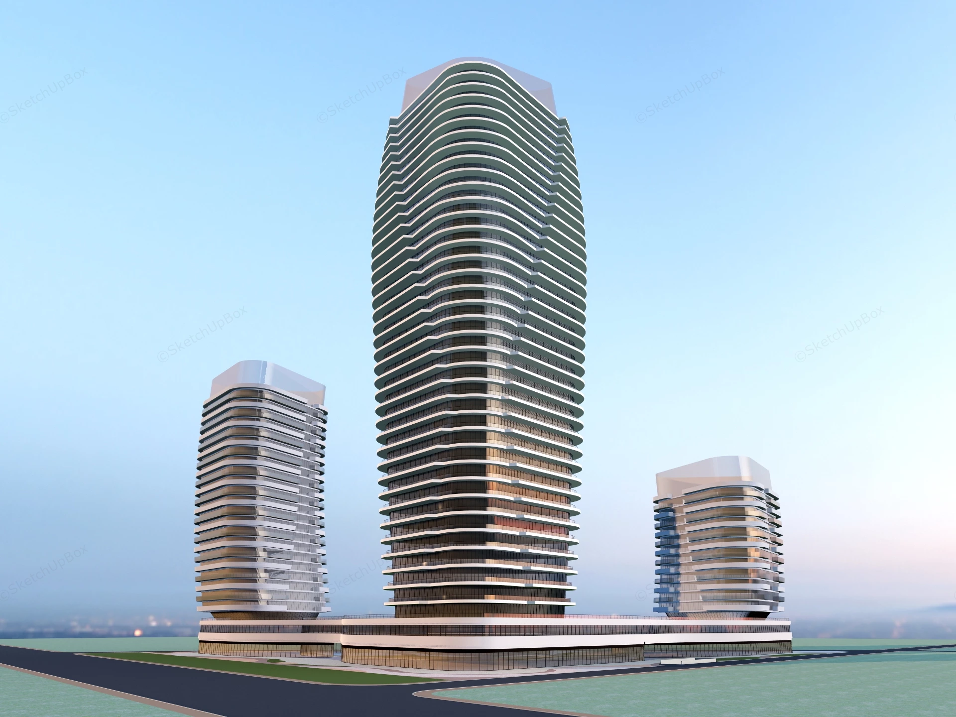 Modern High Rise Building Complex sketchup model preview - SketchupBox