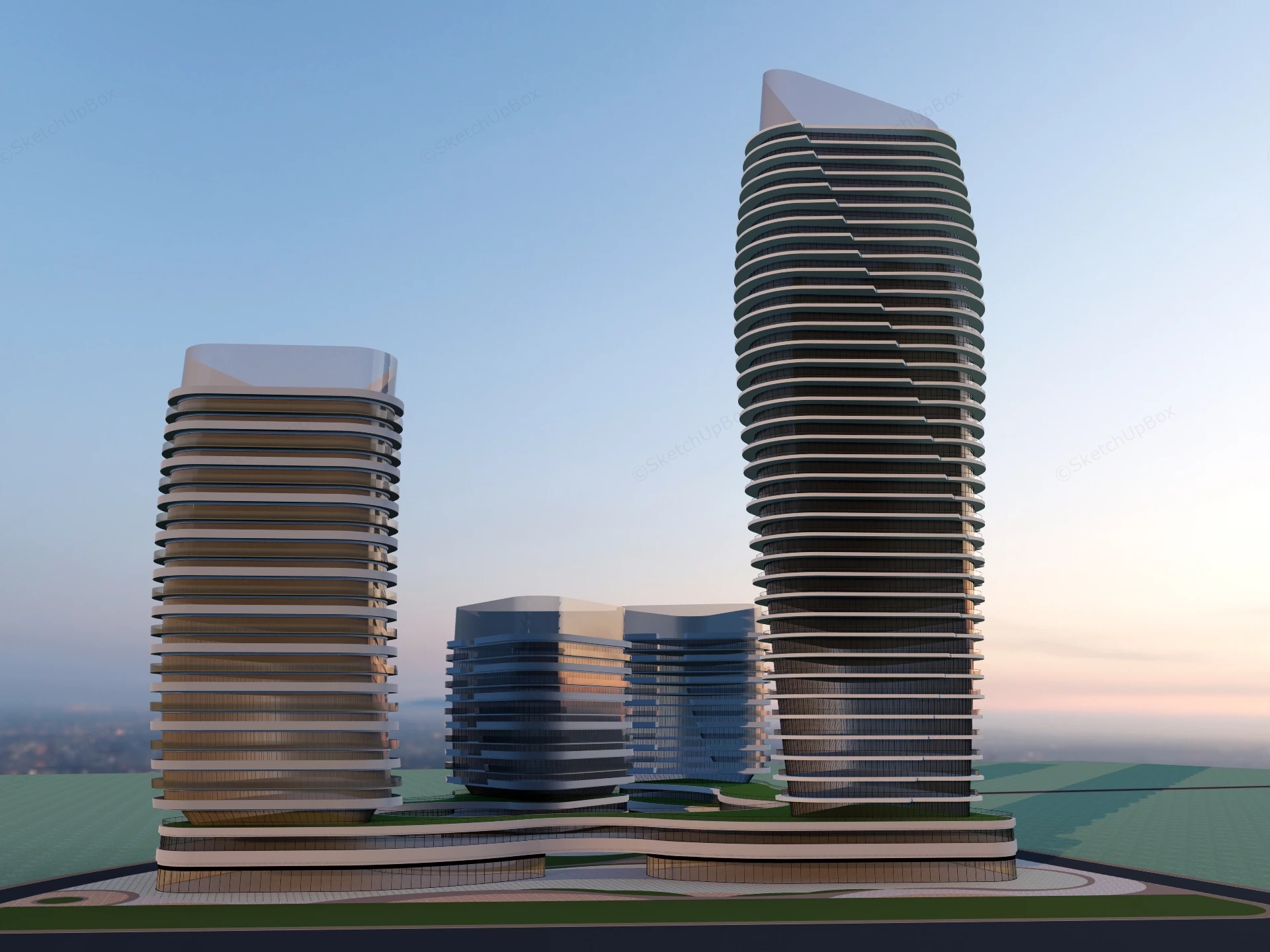 Modern High Rise Building Complex sketchup model preview - SketchupBox