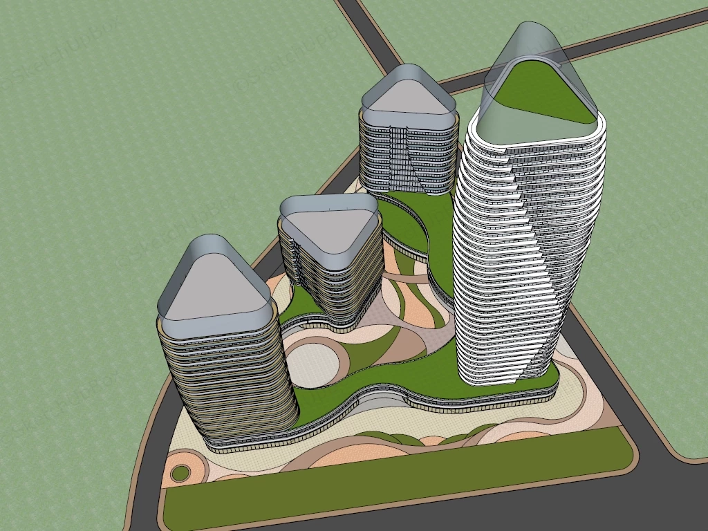 Modern High Rise Building Complex sketchup model preview - SketchupBox