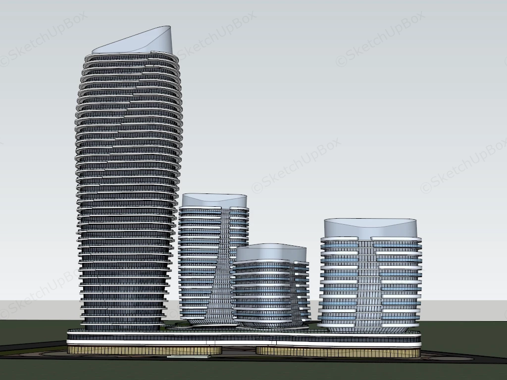 Modern High Rise Building Complex sketchup model preview - SketchupBox