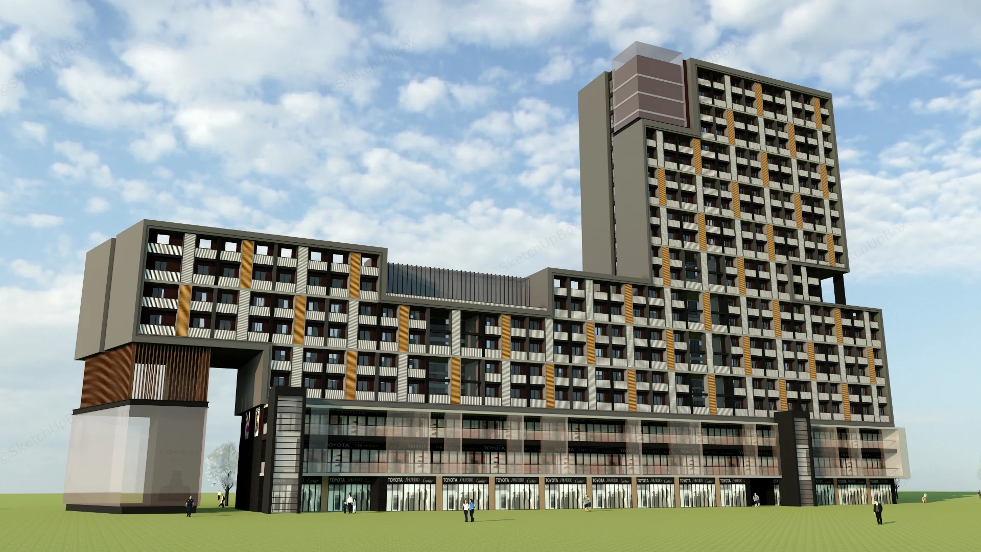 Modern Commercial And Residential Building Complex sketchup model preview - SketchupBox