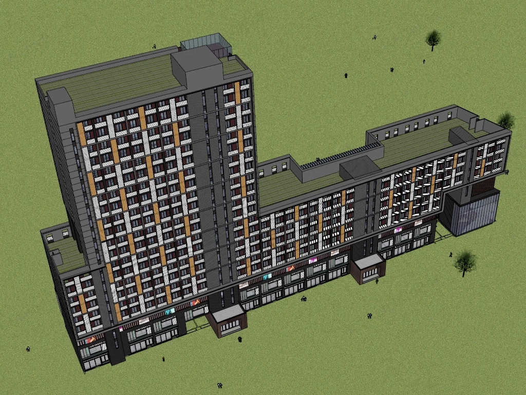 Modern Commercial And Residential Building Complex sketchup model preview - SketchupBox