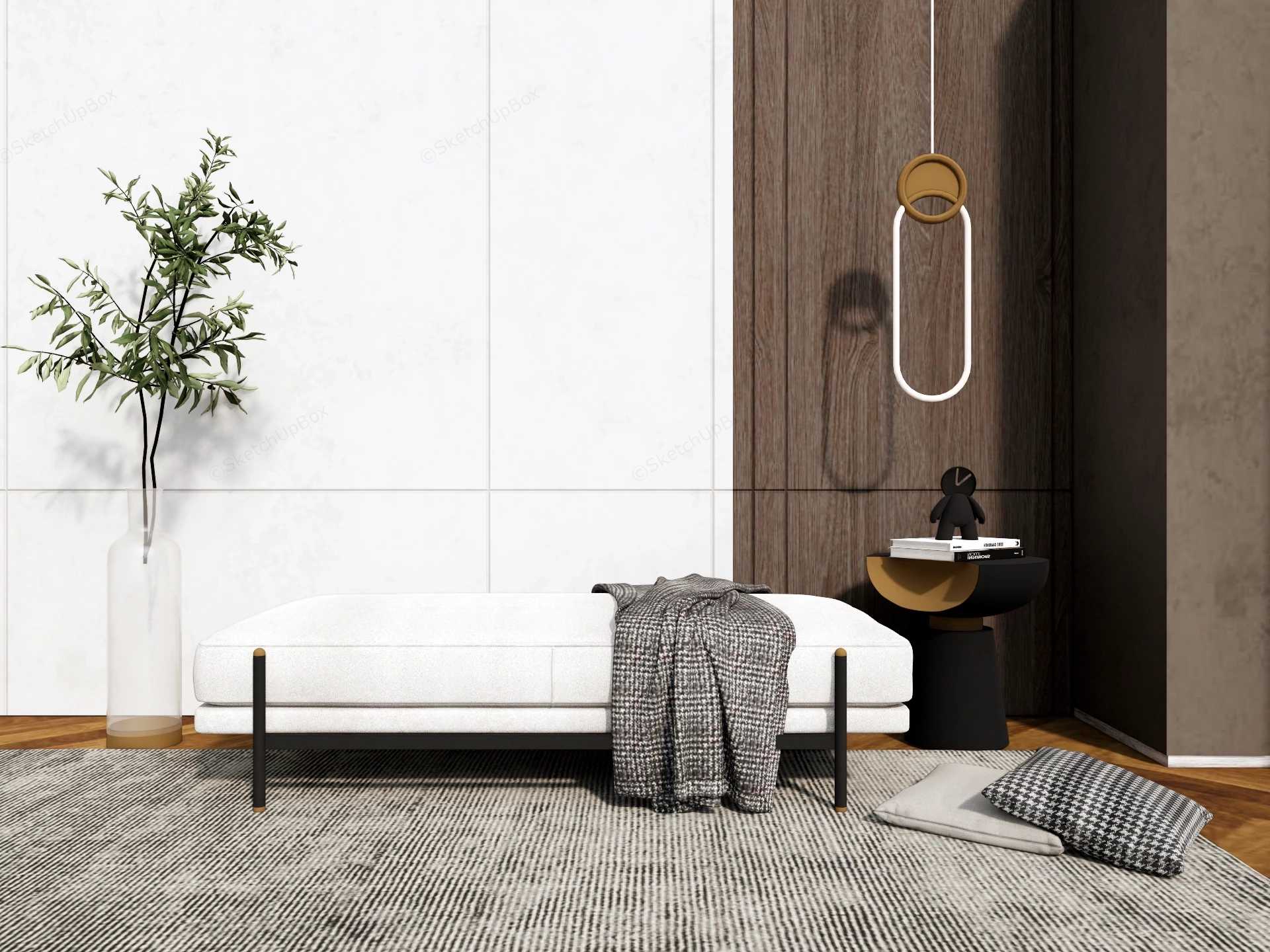 Low Profile White Upholstered Daybed sketchup model preview - SketchupBox