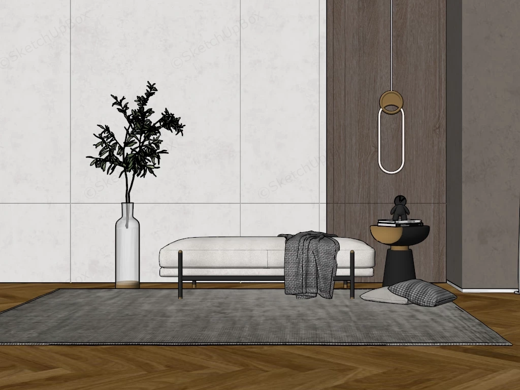 Low Profile White Upholstered Daybed sketchup model preview - SketchupBox