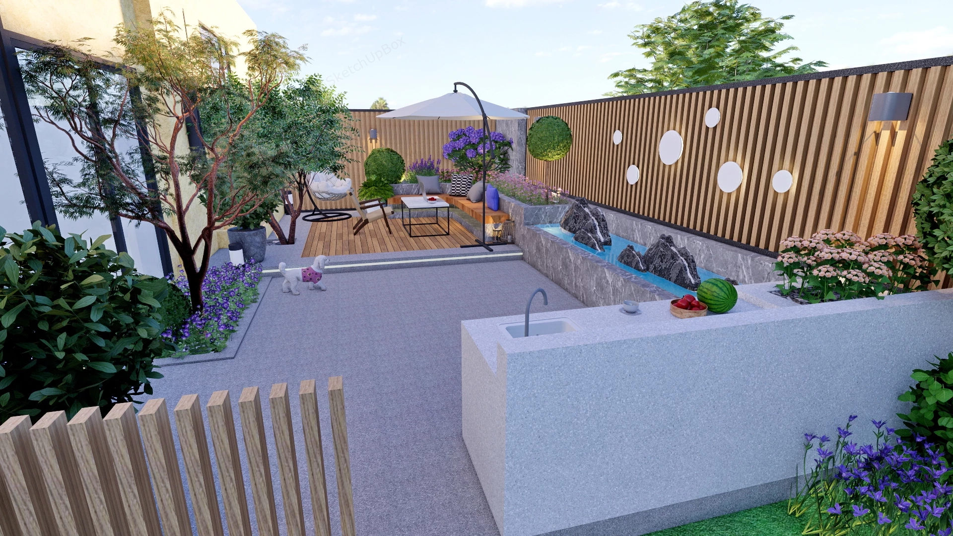Modern Urban Residential Backyard Garden sketchup model preview - SketchupBox