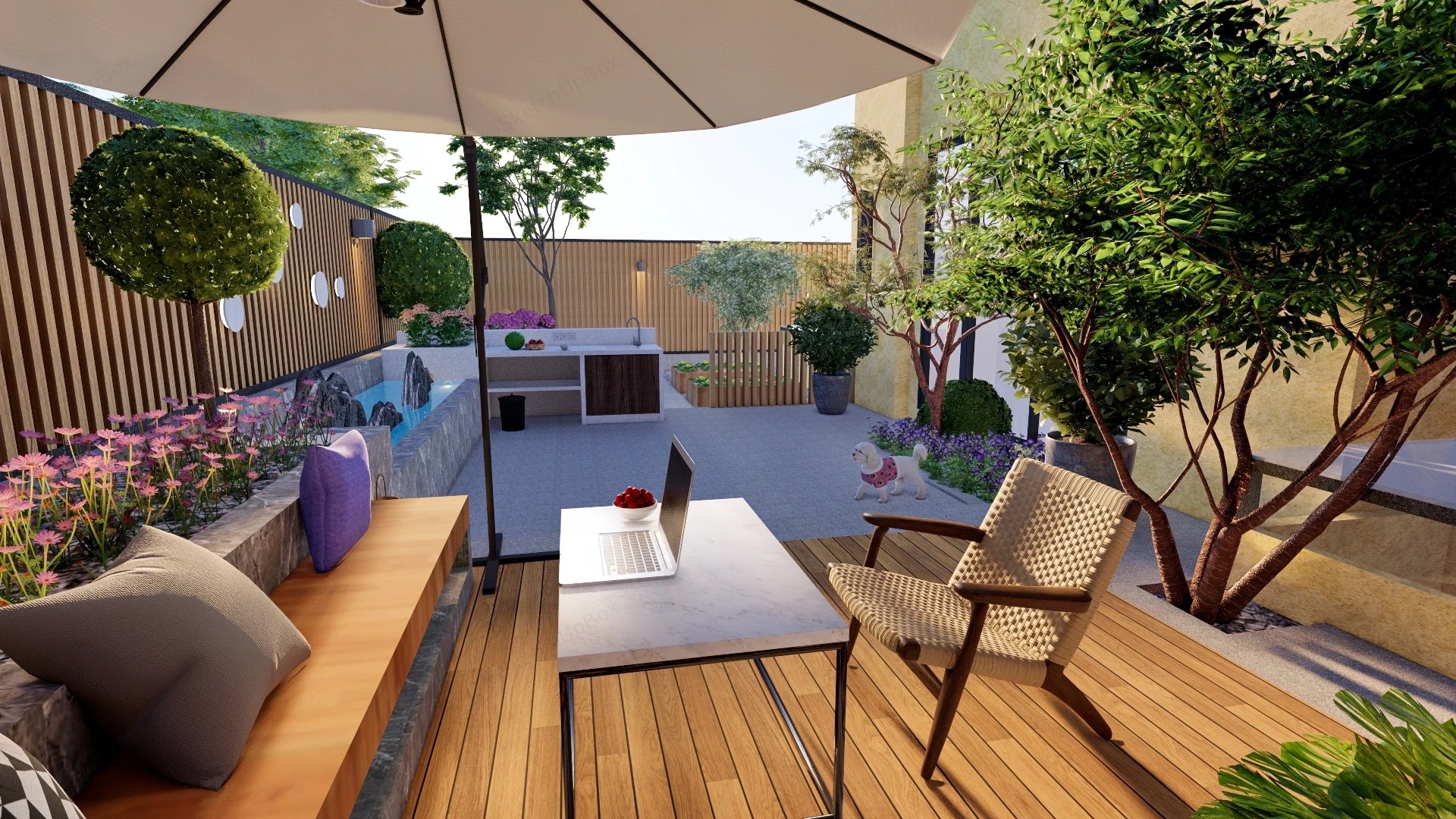Modern Urban Residential Backyard Garden sketchup model preview - SketchupBox
