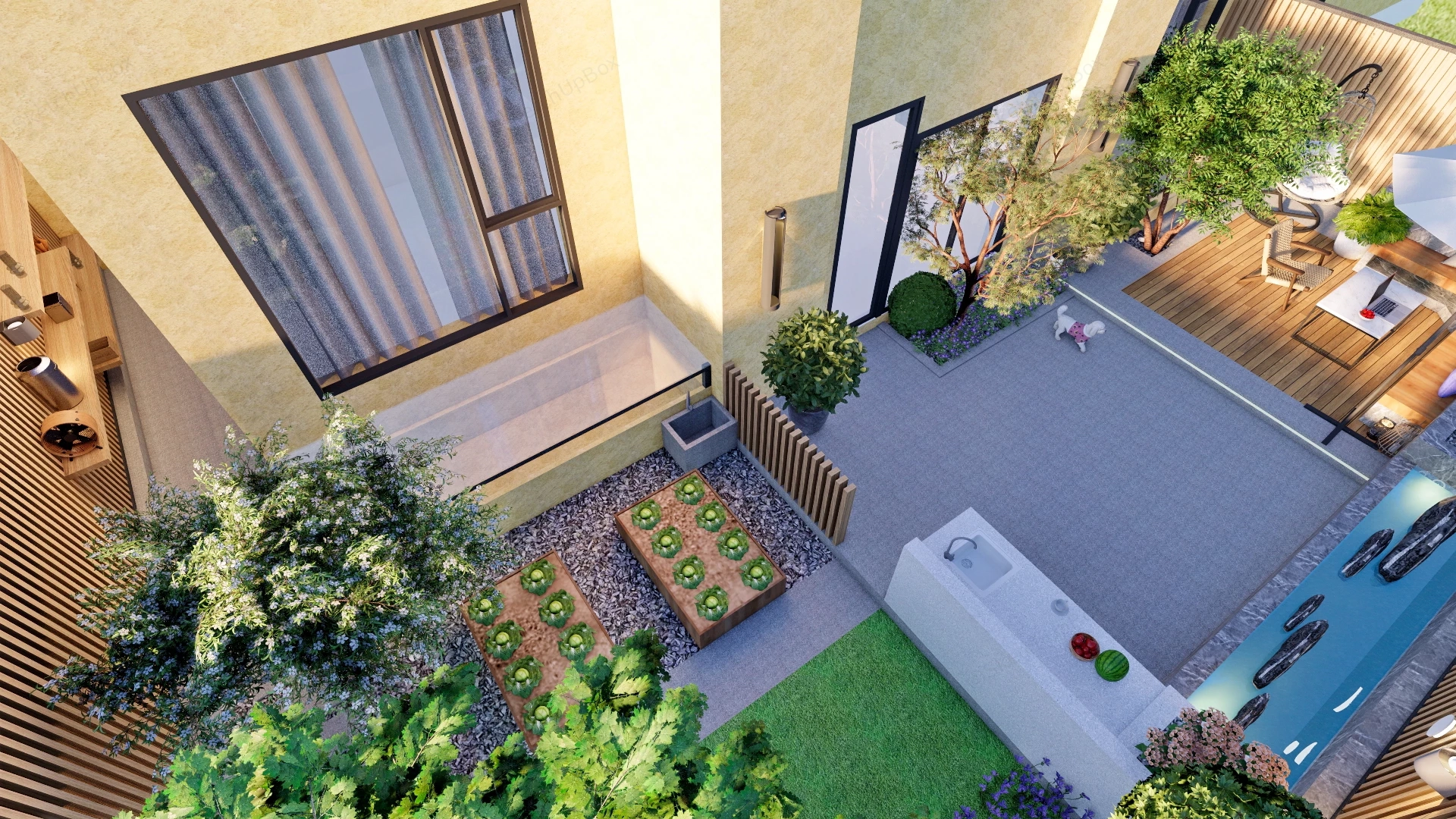 Modern Urban Residential Backyard Garden sketchup model preview - SketchupBox