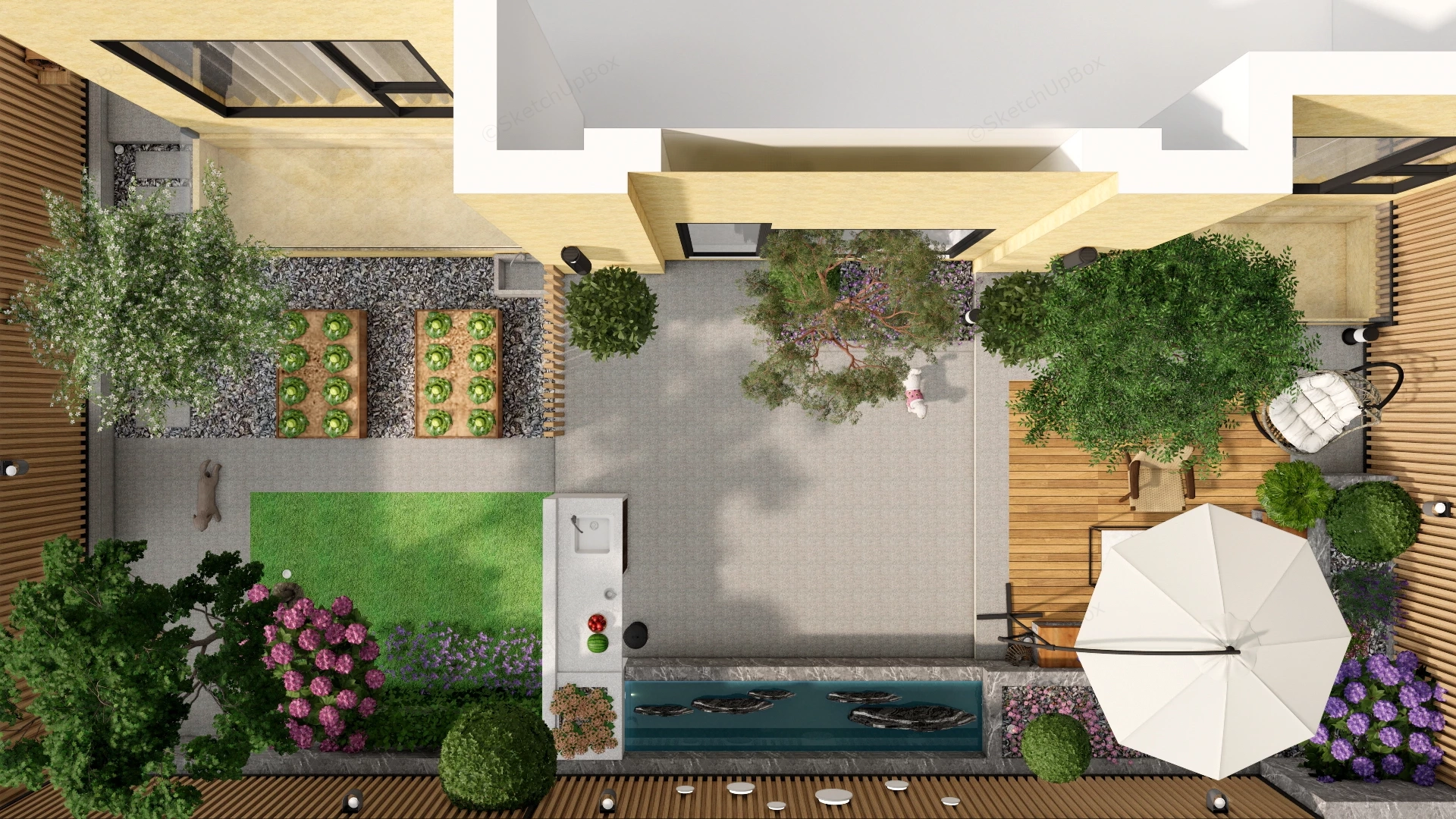 Modern Urban Residential Backyard Garden sketchup model preview - SketchupBox