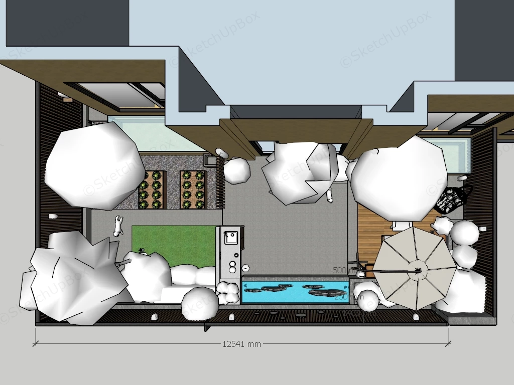 Modern Urban Residential Backyard Garden sketchup model preview - SketchupBox