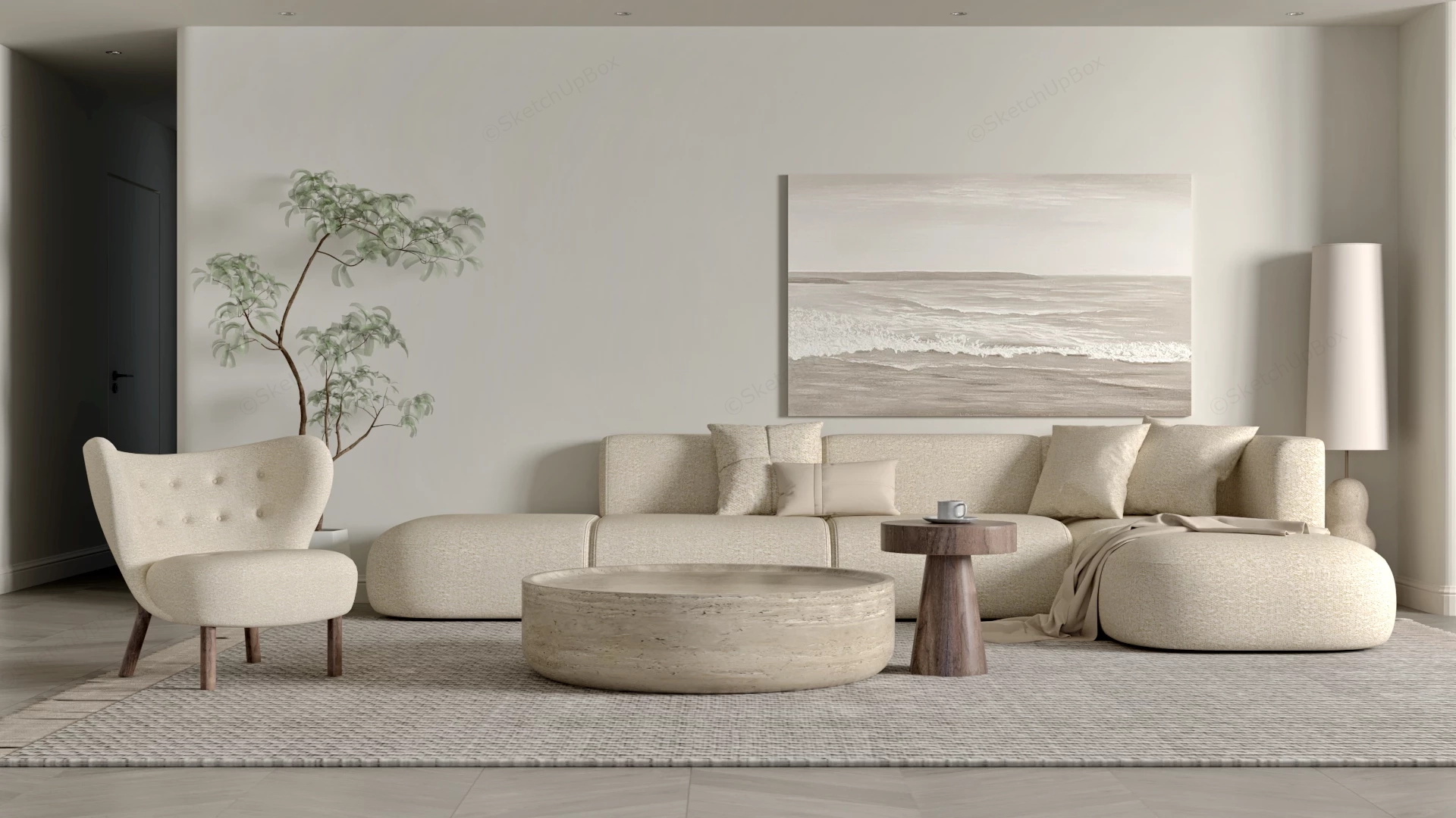 Japandi Style Living Room sketchup model preview - SketchupBox
