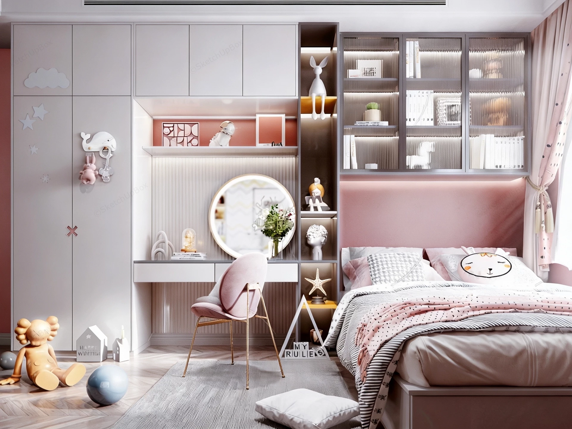 Modern Luxury Girl's Bedroom sketchup model preview - SketchupBox
