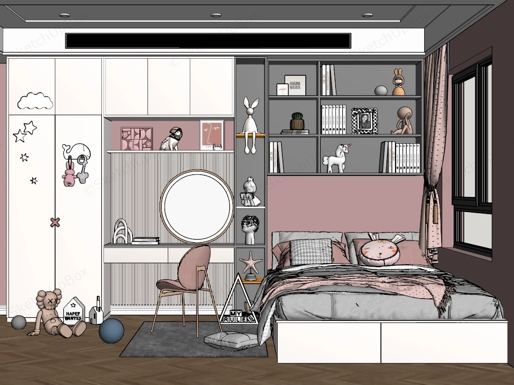 Modern Luxury Girl's Bedroom sketchup model preview - SketchupBox