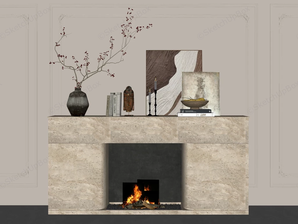 Modern Travertine Stone Fireplace Mantel sketchup model preview - SketchupBox