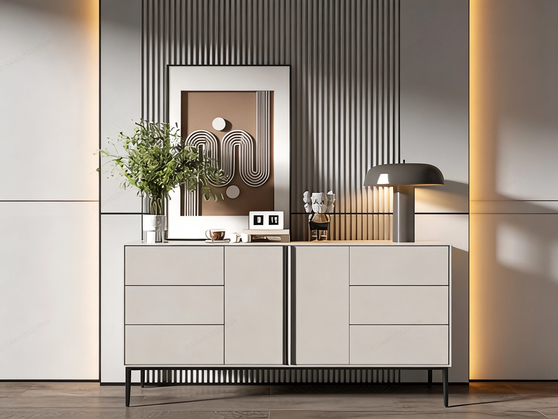 Modern Minimalist Sideboard Console sketchup model preview - SketchupBox