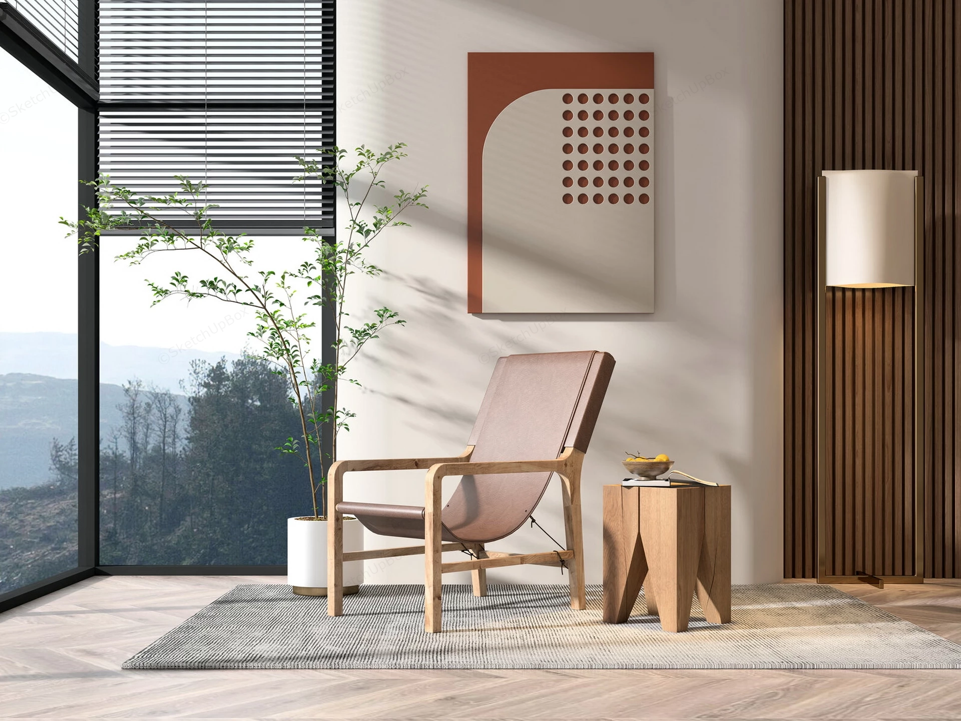 Mid Century Modern Reading Nook sketchup model preview - SketchupBox