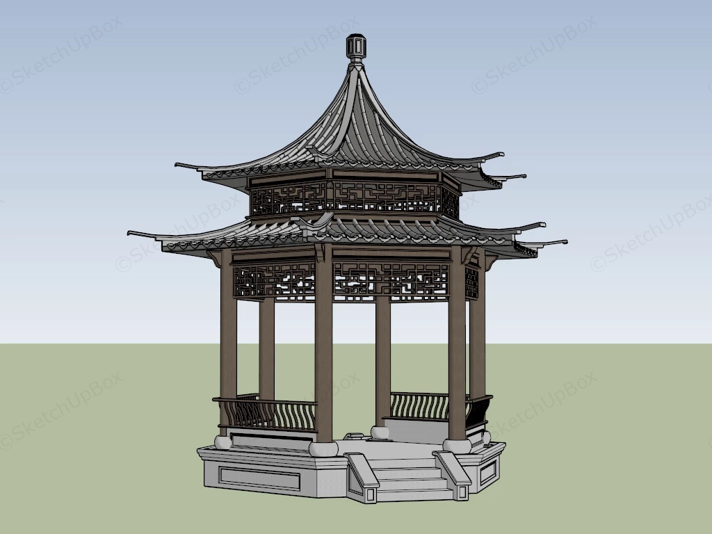 Traditional Chinese Double Eaved Hexagonal Pavilion sketchup model preview - SketchupBox