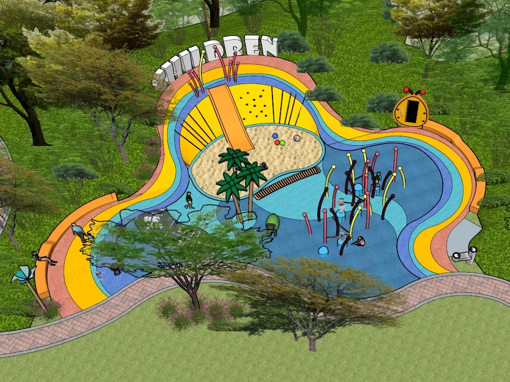 Organic Shaped Children's Playground sketchup model preview - SketchupBox