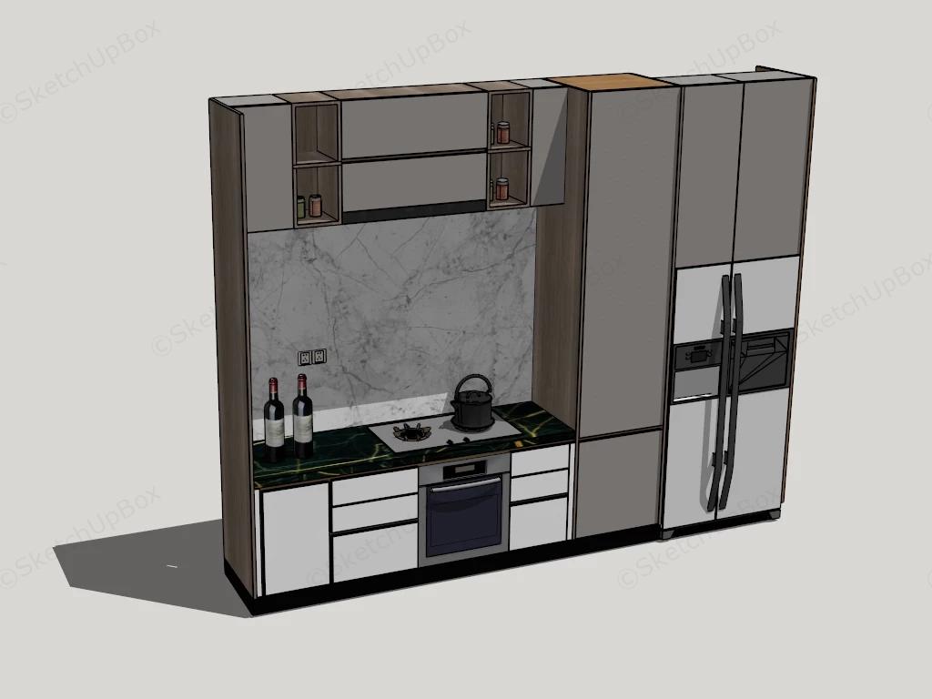 Contemporary Multi Functional Modular Kitchen Wall sketchup model preview - SketchupBox