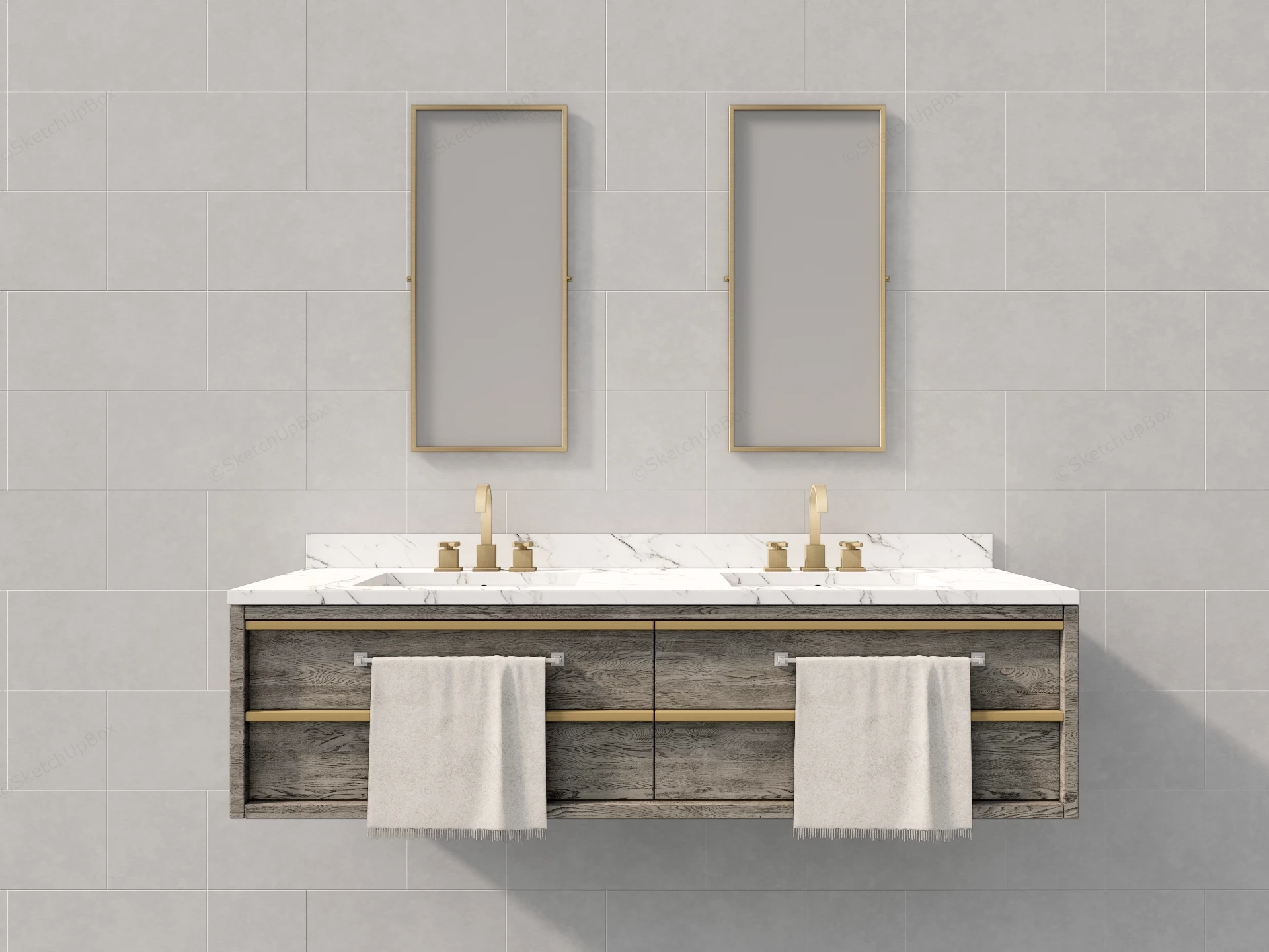 Modern Double Floating Bathroom Vanity System sketchup model preview - SketchupBox