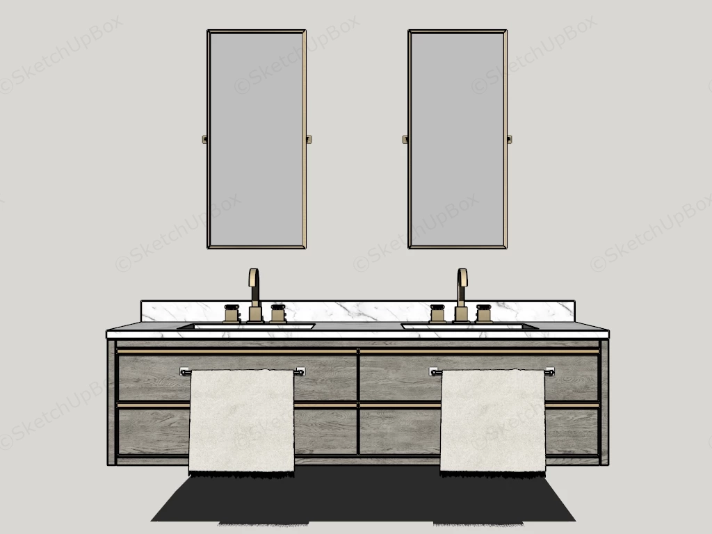 Modern Double Floating Bathroom Vanity System sketchup model preview - SketchupBox