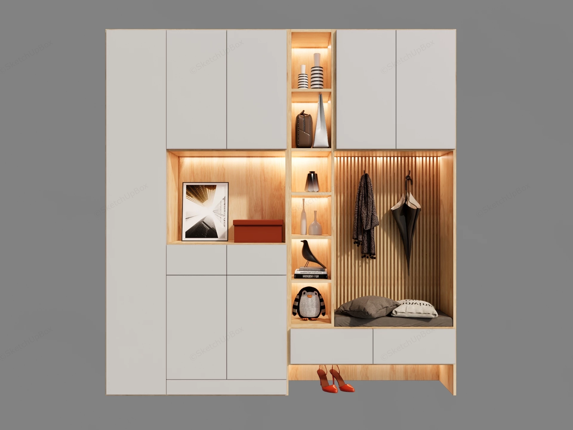 Built In Entryway Cabinet & Storage Unit sketchup model preview - SketchupBox
