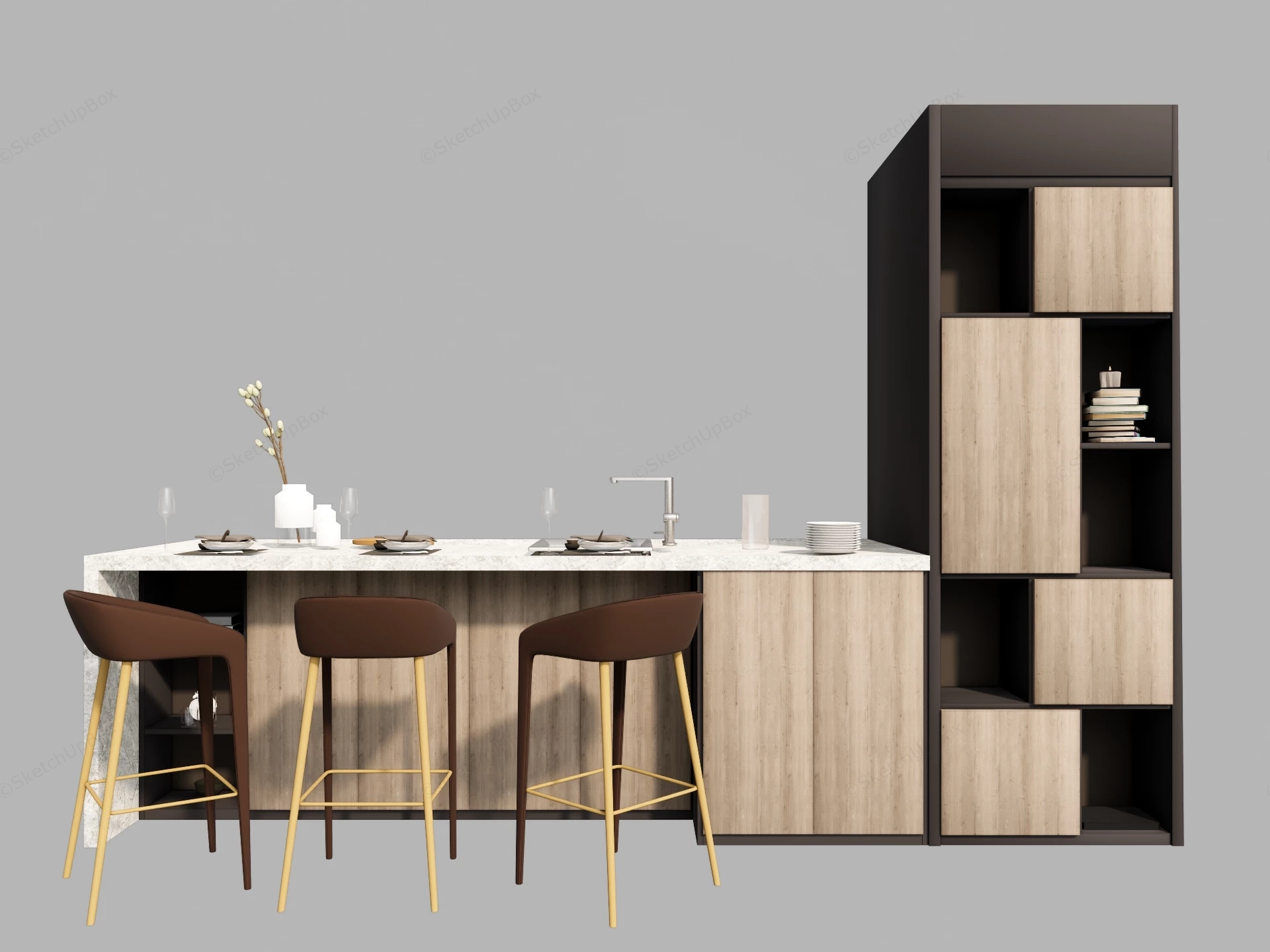 Modern Minimalist Kitchen Island And Bar System sketchup model preview - SketchupBox