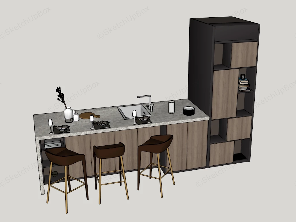Modern Minimalist Kitchen Island And Bar System sketchup model preview - SketchupBox