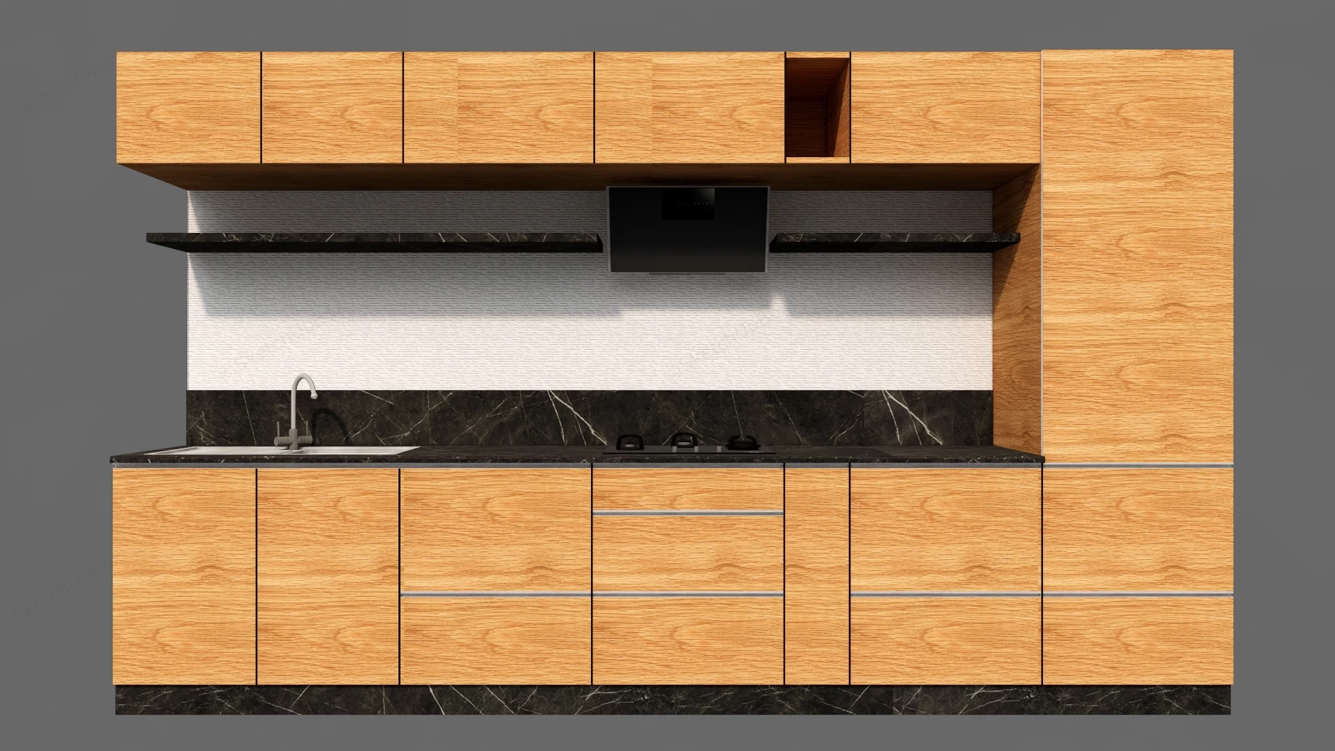 Minimalist Single Wall Modular Kitchen Unit sketchup model preview - SketchupBox