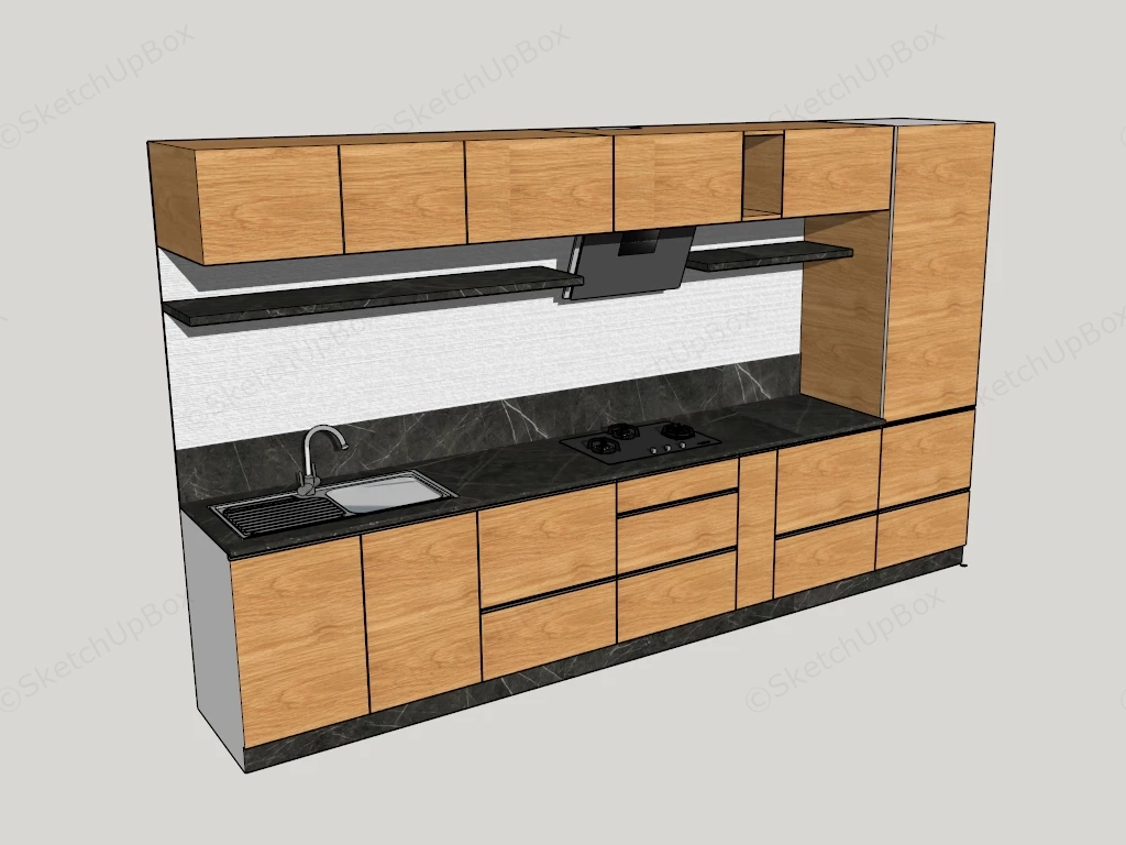 Minimalist Single Wall Modular Kitchen Unit sketchup model preview - SketchupBox
