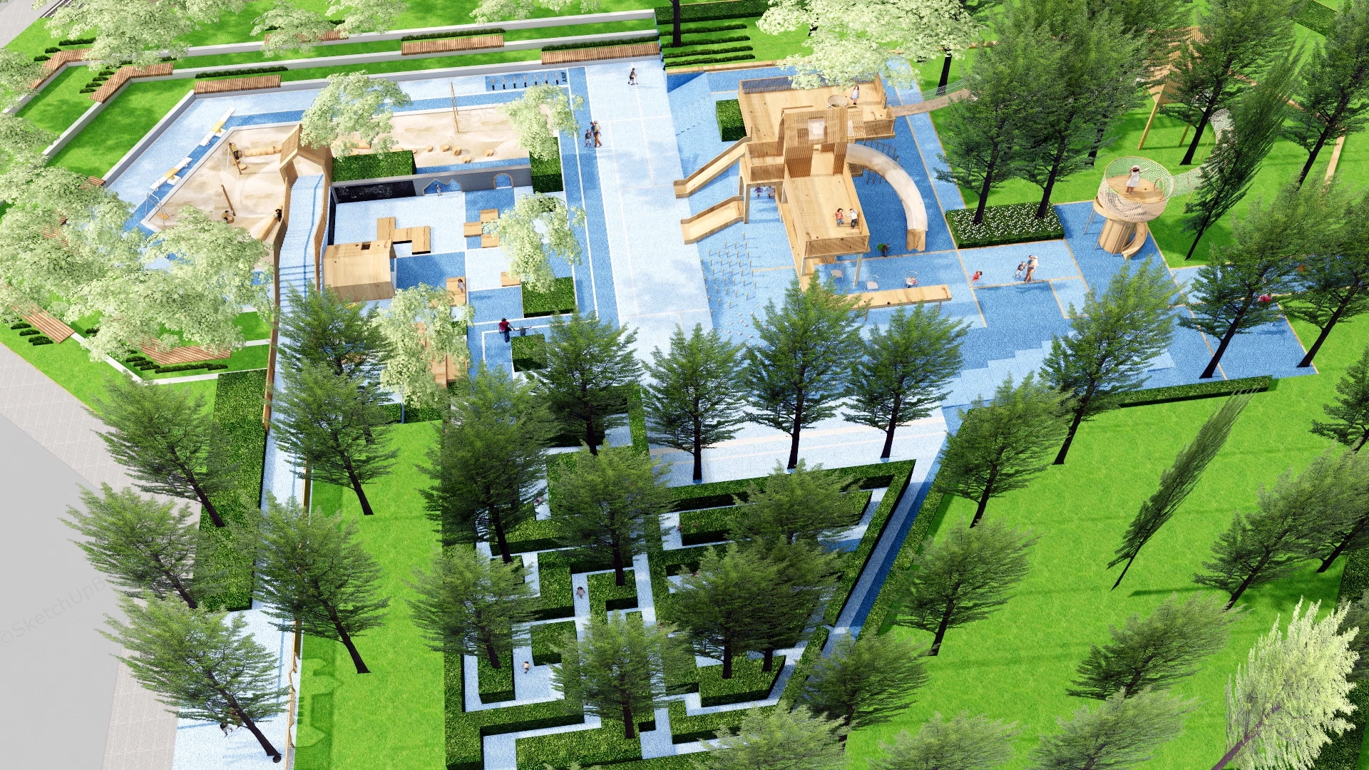 Large Community Park With Experiential Playground sketchup model preview - SketchupBox