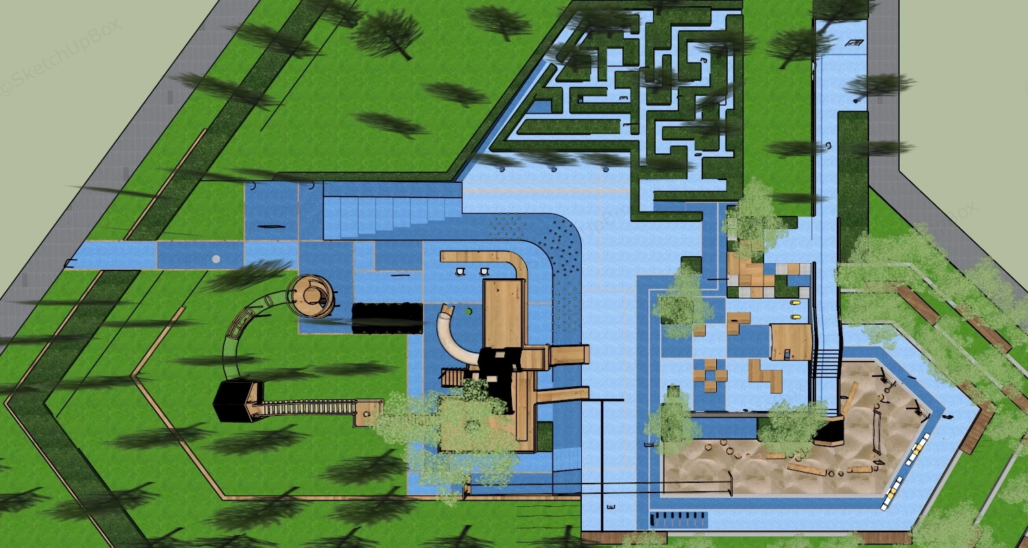 Large Community Park With Experiential Playground sketchup model preview - SketchupBox