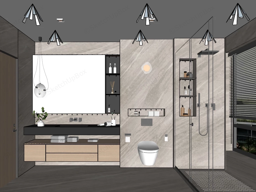 Sophisticated Contemporary Master Bathroom sketchup model preview - SketchupBox