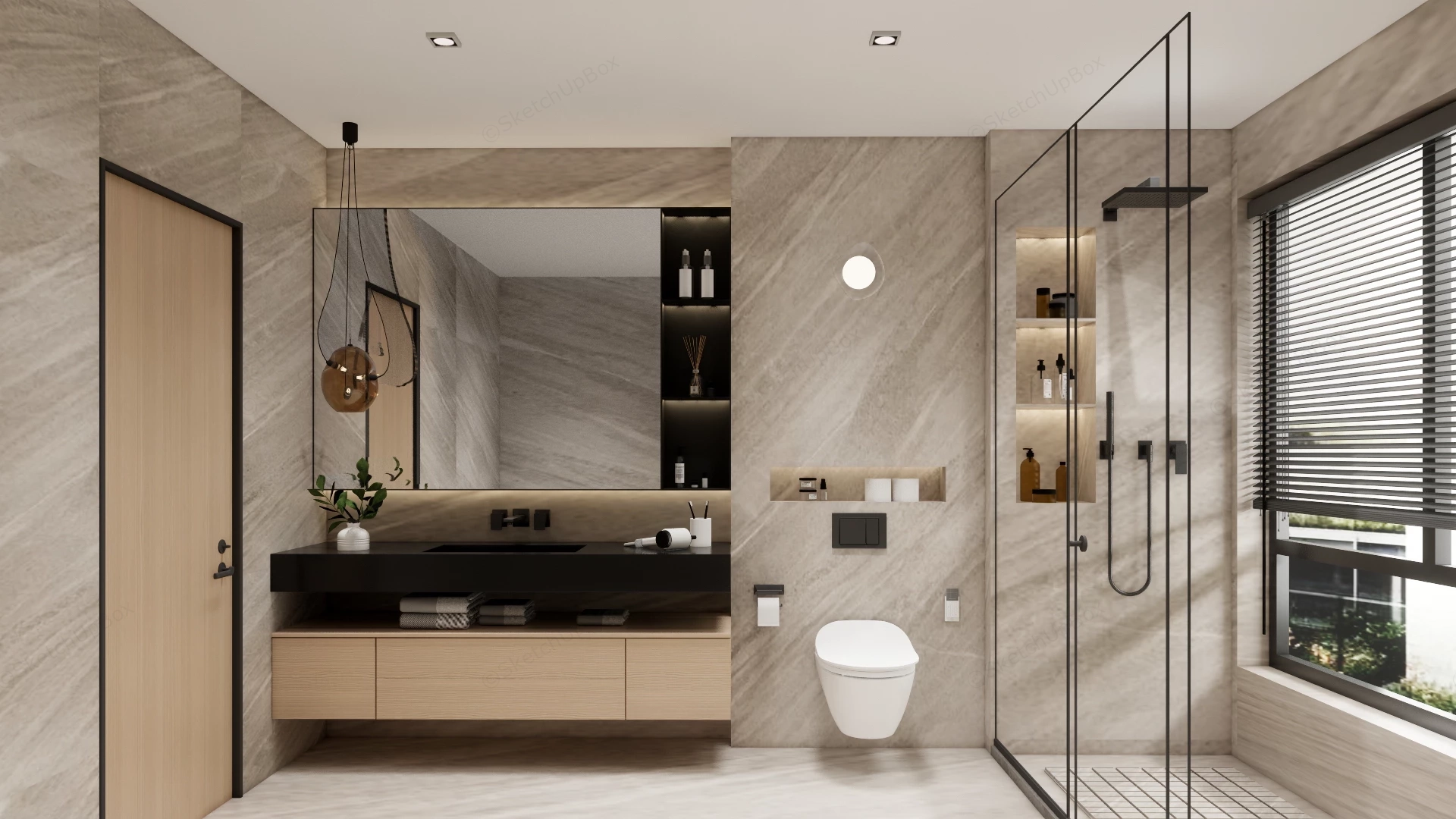 Sophisticated Contemporary Master Bathroom sketchup model preview - SketchupBox
