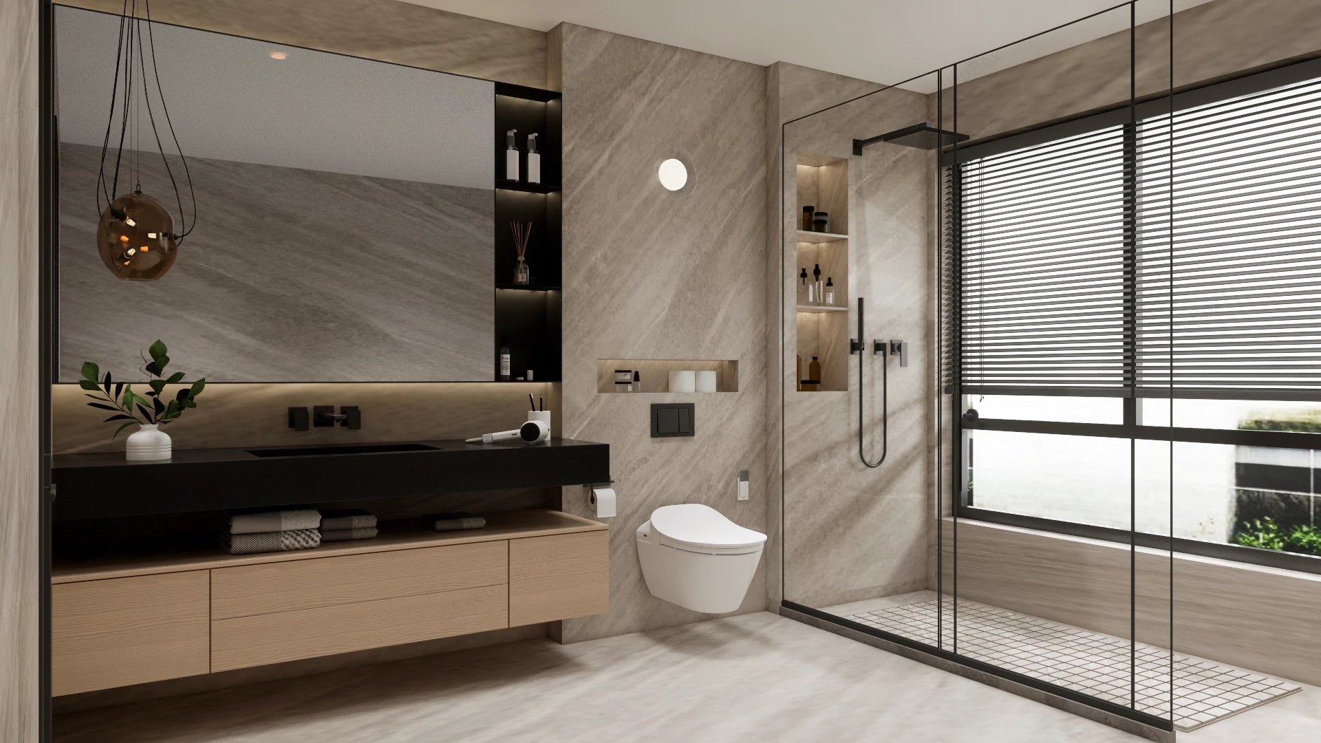 Sophisticated Contemporary Master Bathroom sketchup model preview - SketchupBox