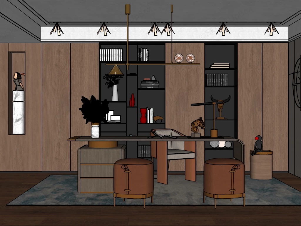 Luxurious Executive Home Office sketchup model preview - SketchupBox
