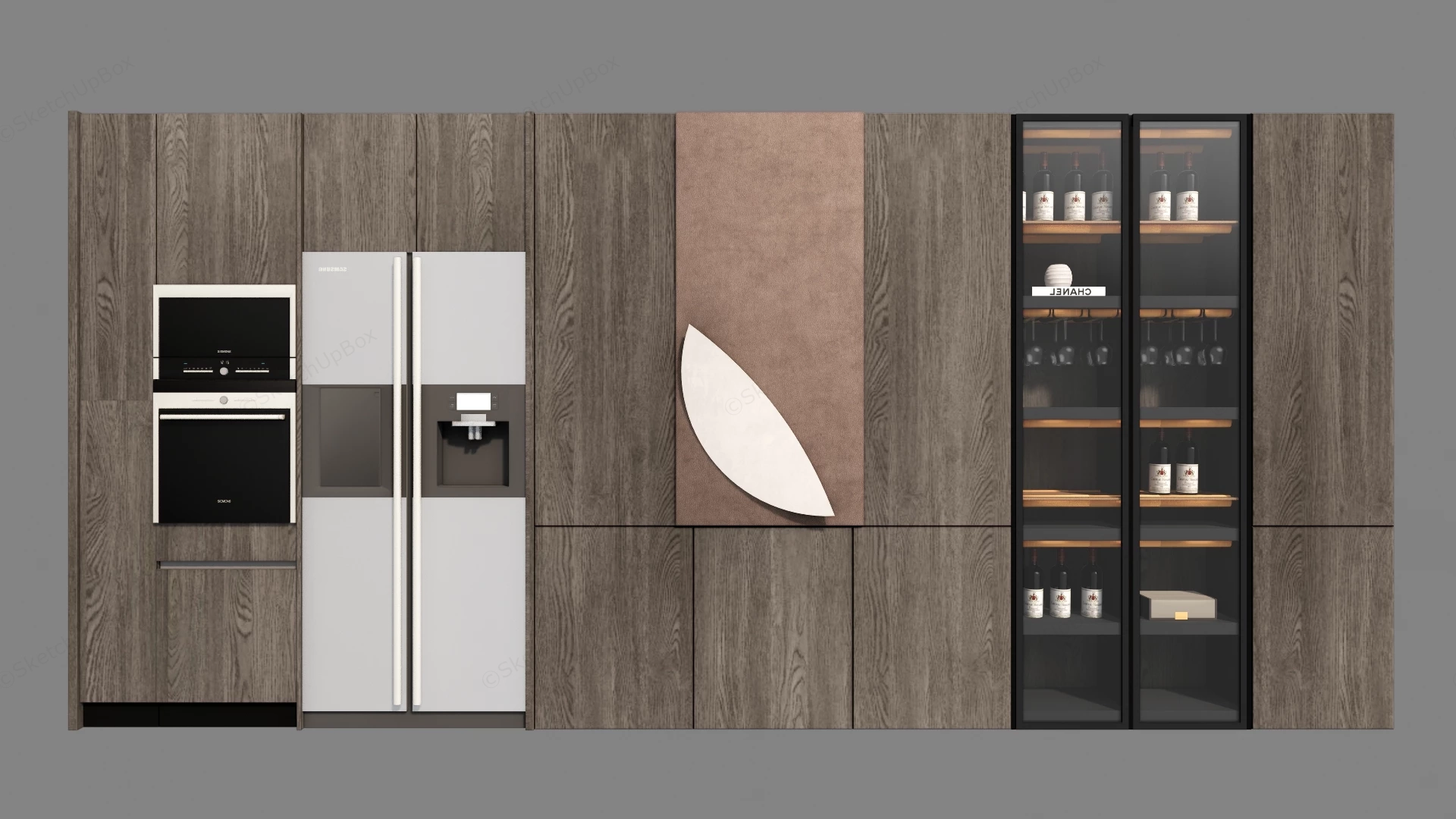 Modern Built In Kitchen Storage And Appliance Wall sketchup model preview - SketchupBox