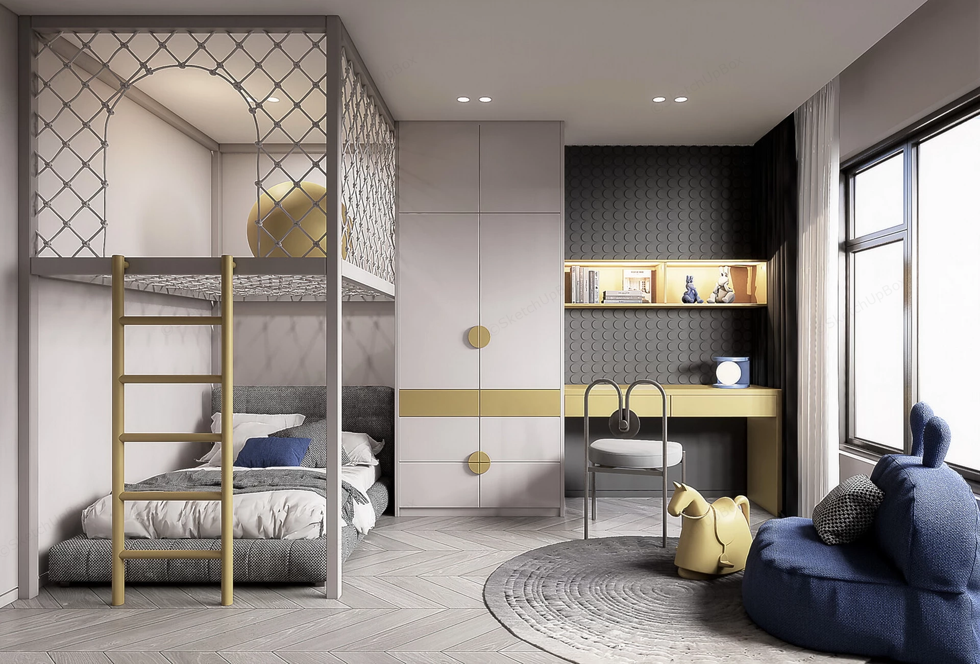 Modern Loft Kids' Bedroom sketchup model preview - SketchupBox