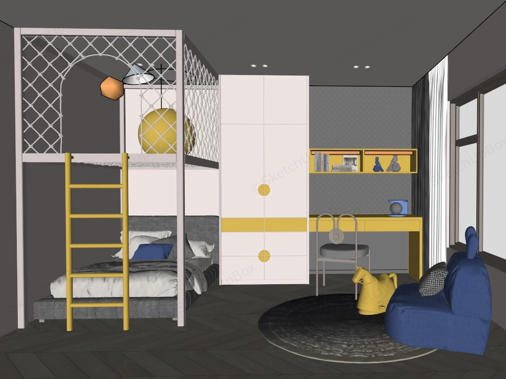 Modern Loft Kids' Bedroom sketchup model preview - SketchupBox